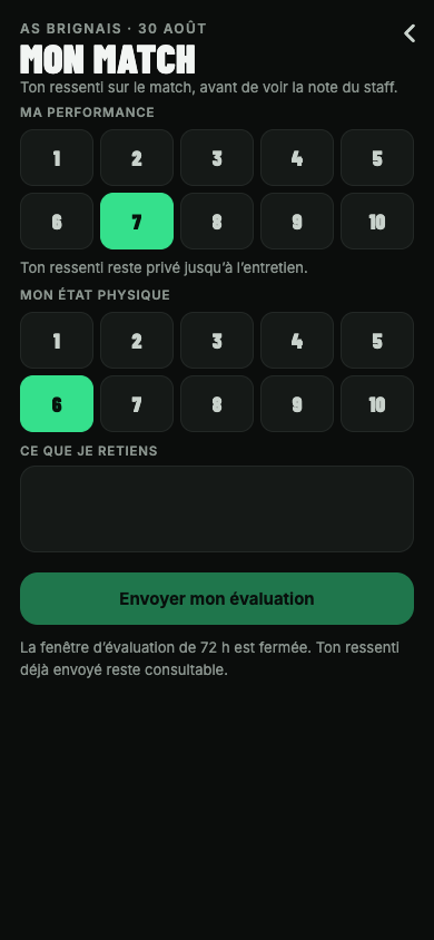 Auto-évaluation du joueur après le match : performance et état physique